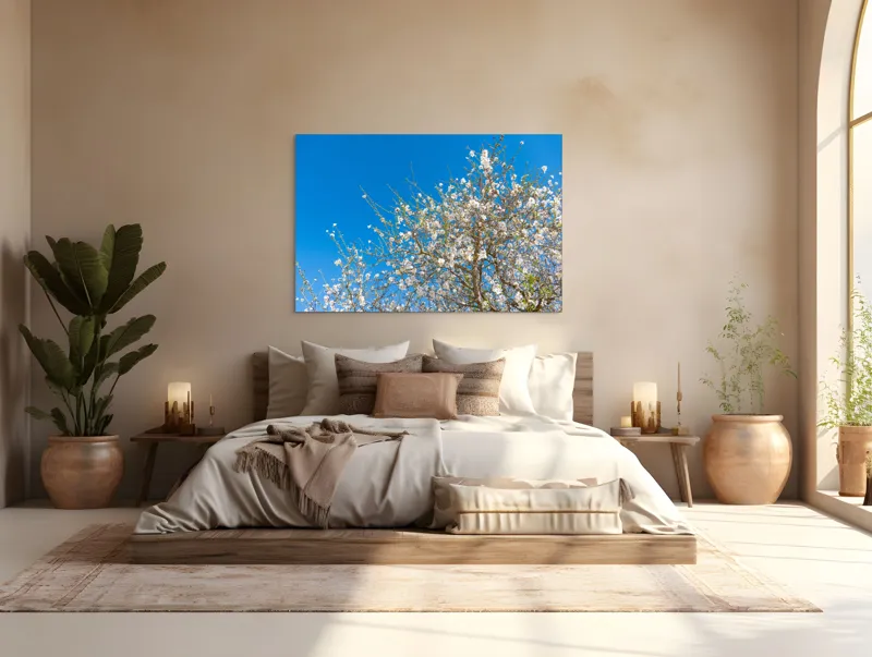 Tablou Canvas, "Pom înflorit sub cer senin", Floare, Cer, Albastru, Crenguțe, Primăvară, Alb, Natură, Frumusețe, Delicat, Arbore, 150 x 100 cm – poza 4