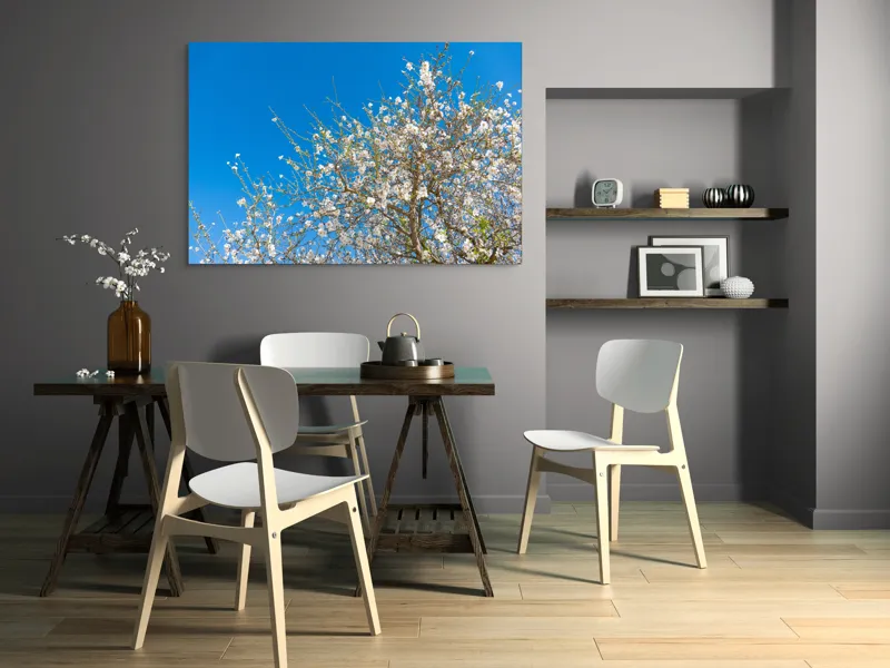 Tablou Canvas, "Pom înflorit sub cer senin", Floare, Cer, Albastru, Crenguțe, Primăvară, Alb, Natură, Frumusețe, Delicat, Arbore, 150 x 100 cm – poza 5