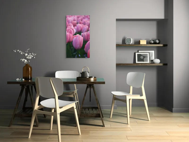 Tablou Canvas, "Câmp întins de lalele rozalii", Roz, Delicate, Grădină, Primăvară, Florale, 50 x 90 cm – poza 4