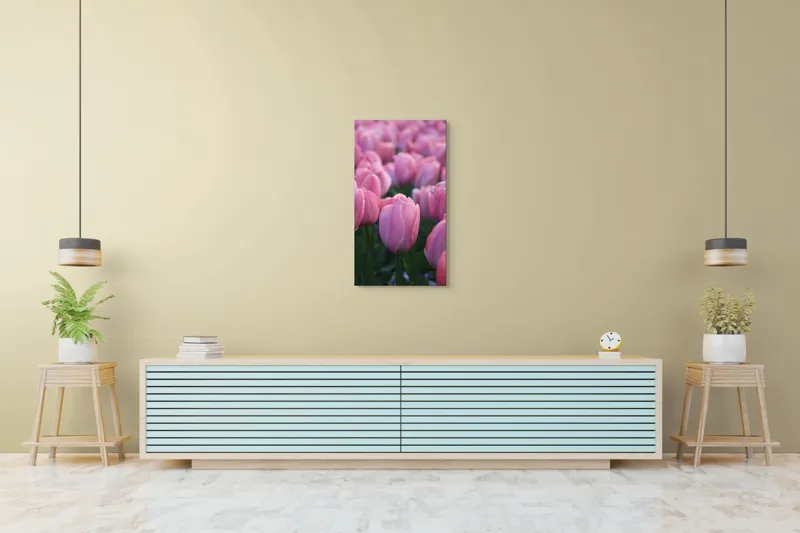 Tablou Canvas, "Câmp întins de lalele rozalii", Roz, Delicate, Grădină, Primăvară, Florale, 50 x 90 cm – poza 6