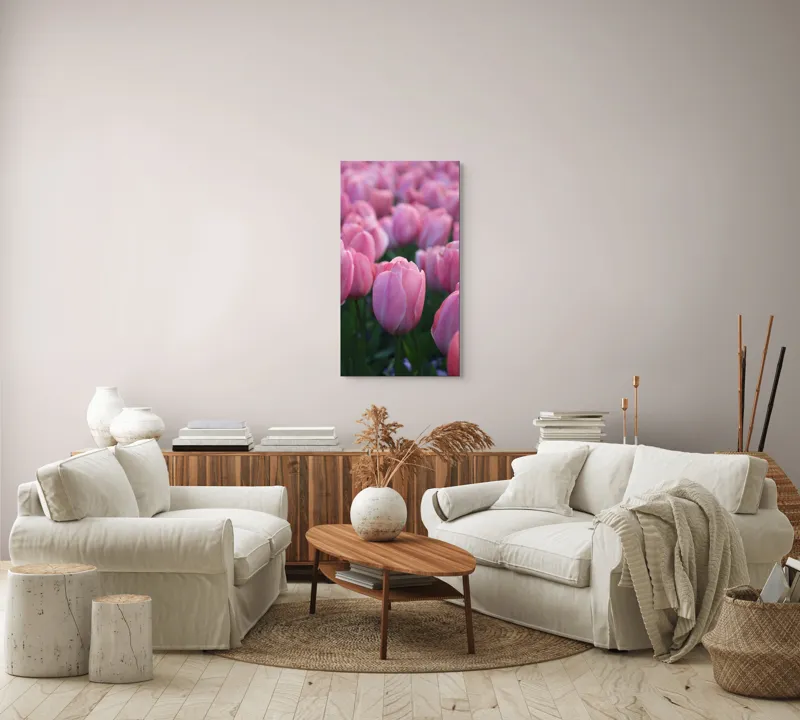 Tablou Canvas, "Câmp întins de lalele rozalii", Roz, Delicate, Grădină, Primăvară, Florale, 50 x 90 cm – poza 7