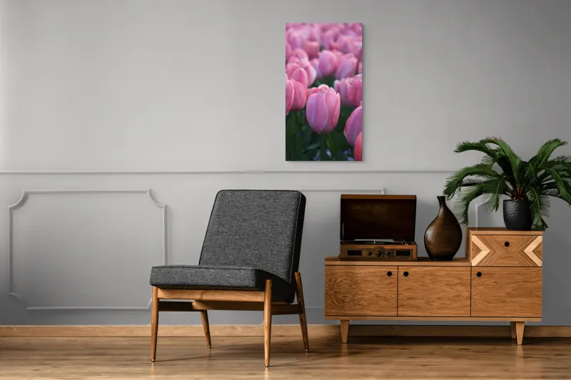 Tablou Canvas, "Câmp întins de lalele rozalii", Roz, Delicate, Grădină, Primăvară, Florale, 50 x 90 cm – poza 8