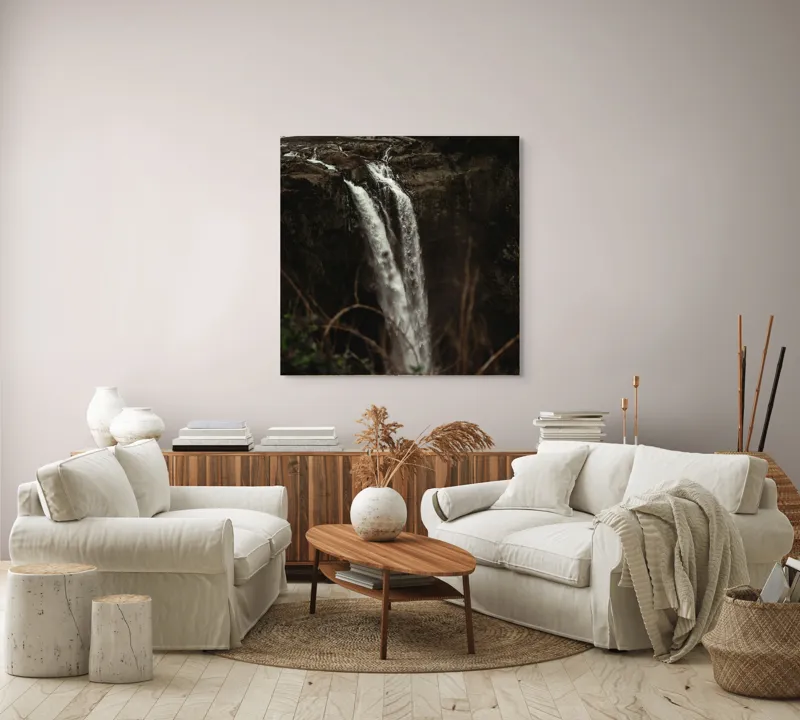Tablou Canvas, "Căderea apei în inima pădurii", Cascadă, Natură, Stânci, Apă, Vărsare, Vegetație, Frumusețe, Peisaj, Spectacol, Splendoare, 100 x 100 cm – poza 3