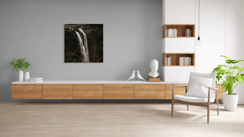 Tablou Canvas, "Căderea apei în inima pădurii", Cascadă, Natură, Stânci, Apă, Vărsare, Vegetație, Frumusețe, Peisaj, Spectacol, Splendoare, 100 x 100 cm – poza 8