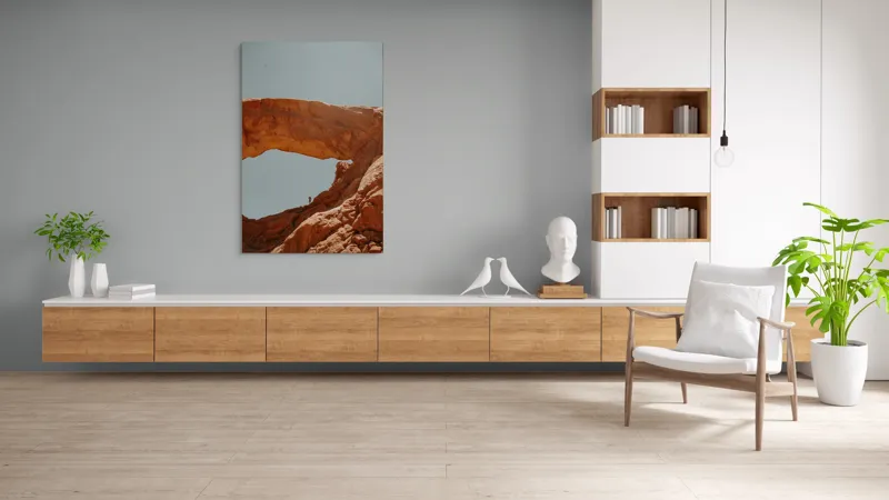 Tablou Canvas, "Omul și măreția arcului natural", Arid, Stânci, Arc, Cer, Persoană, Solitudine, Măreție, Natură, Peisaj, 100 x 150 cm – poza 8