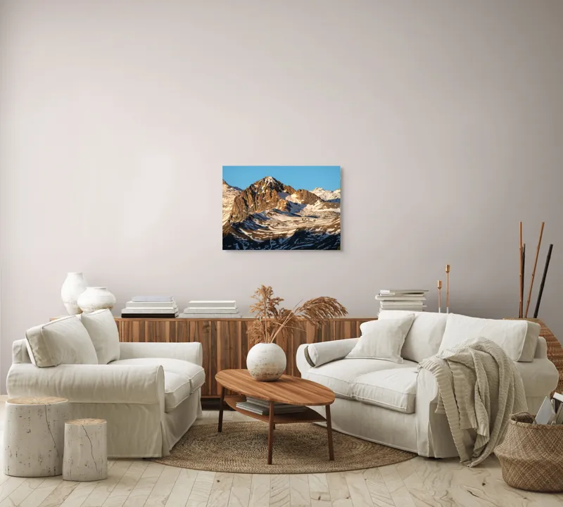 Tablou Canvas, "Pietrele aurii în lumina dimineții", Piatra, Munți, Zăpadă, Cer, Umbre, Vârfuri, Răsărit, Peisaj, 70 x 50 cm – poza 6