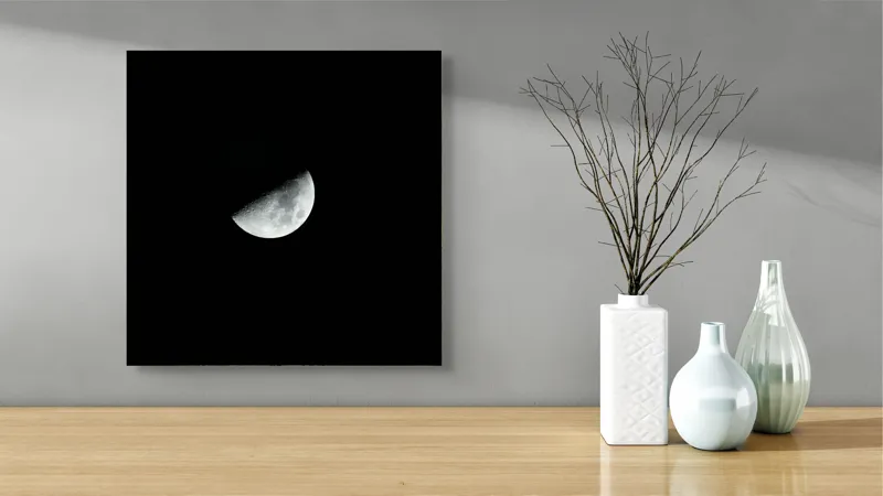 Tablou Canvas, "Strălucirea lunii în întuneric profund", Lună, Noapte, Umbre, Mister, Lumină, Cer, 50 x 50 cm – poza 3