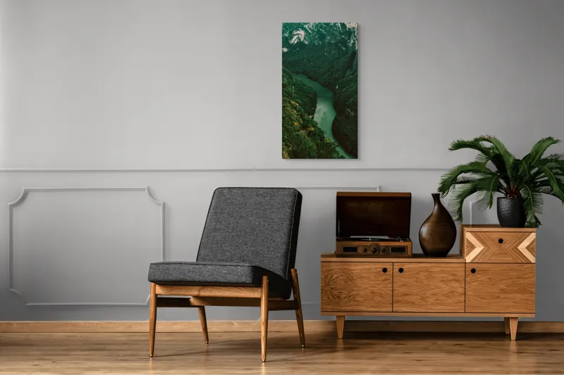 Tablou Canvas, "Cheile Sinuoase ale Pădurii Verde", Verdant, Stânci, Meandre, Verde, Râu, Pădure, Natură, 50 x 90 cm – poza 8