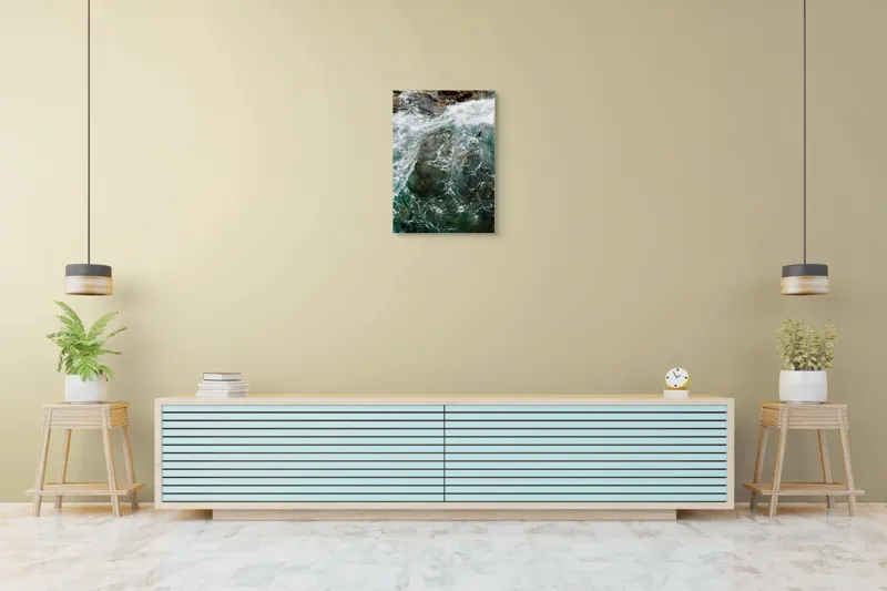 Tablou Canvas, "Freamătul apelor peste stânci", Vârtej, Spumă, Culoare, Natură, Energie, Transparență, Adâncime, Dinamism, Roci, Valuri, 50 x 70 cm – poza 6