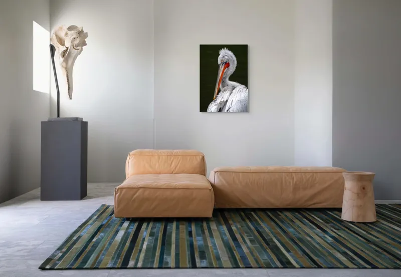 Tablou Canvas, "Pelican alb în apă liniștită", Elegant, Alb, Penaj, Ochi, Cioc, Contrast, Apă, Delicat, 50 x 70 cm – poza 7