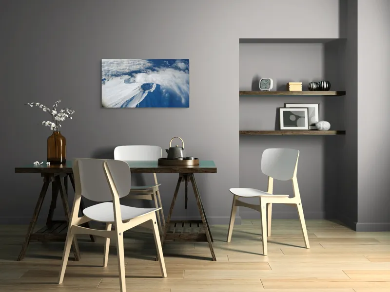 Tablou Canvas, "Vârful înzăpezit sub cerul albastru", Nor, Zăpadă, Vârf, Crater, Albastru, Recepție, Aventura, Natură, 90 x 50 cm – poza 3