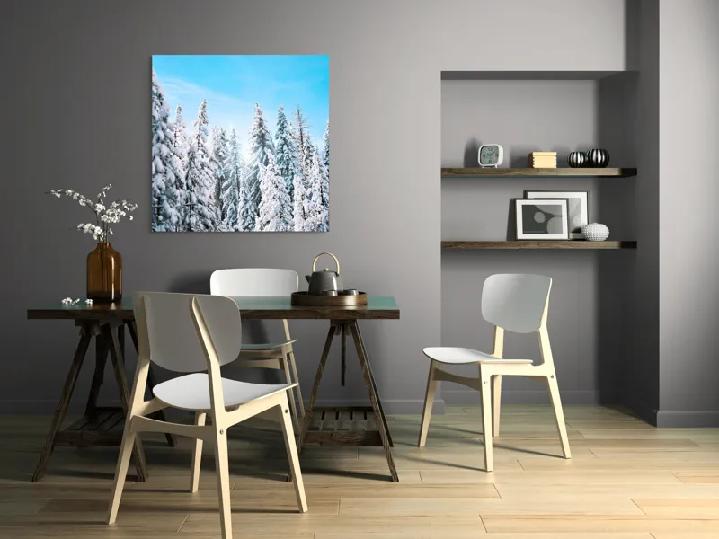 Tablou Canvas, "Farmecul iernii în pădurea înzăpezită", Zăpadă, Copaci, Cer, Iarnă, Albastru, Natură, Lumină, Pădure, 100 x 100 cm – poza 6