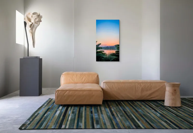 Tablou Canvas, "Paradisiaca apus peste râu și palmieri", Cer, Apus, Apă, Palmieri, Reflectare, Peisaj, Culori, Serenitate, Natură, Frumusețe, Liniște, Vegetație, 50 x 90 cm – poza 5