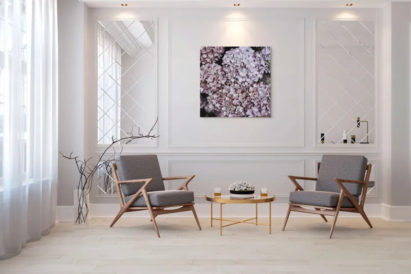 Tablou Canvas, "Delicatețe de hortensii rozalie înflorite", Flori, Hortensii, Roz, Delicat, Abundență, Natură, Textură, Petale, Frumusețe, Pastel, 100 x 100 cm – poza 7