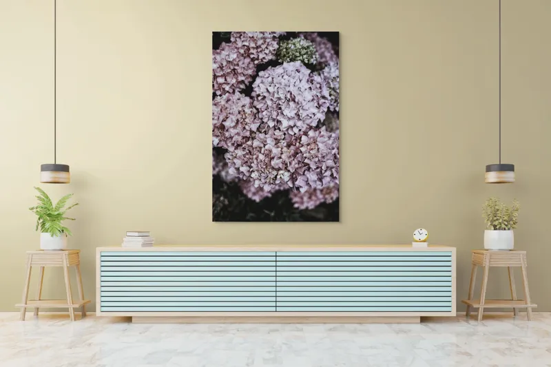 Tablou Canvas, "Delicatețe de hortensii rozalie înflorite", Flori, Hortensii, Roz, Delicat, Abundență, Natură, Textură, Petale, Frumusețe, Pastel, 100 x 150 cm – poza 4
