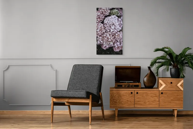 Tablou Canvas, "Delicatețe de hortensii rozalie înflorite", Flori, Hortensii, Roz, Delicat, Abundență, Natură, Textură, Petale, Frumusețe, Pastel, 50 x 90 cm – poza 8