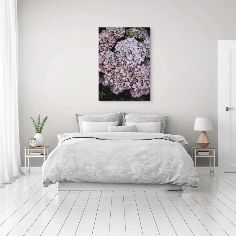 Tablou Canvas, "Delicatețe de hortensii rozalie înflorite", Flori, Hortensii, Roz, Delicat, Abundență, Natură, Textură, Petale, Frumusețe, Pastel, 70 x 100 cm – poza 3