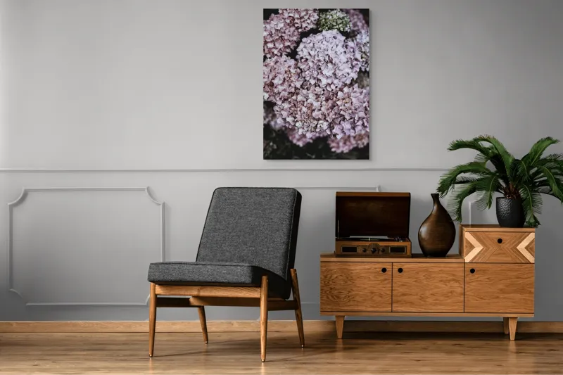Tablou Canvas, "Delicatețe de hortensii rozalie înflorite", Flori, Hortensii, Roz, Delicat, Abundență, Natură, Textură, Petale, Frumusețe, Pastel, 70 x 100 cm – poza 6