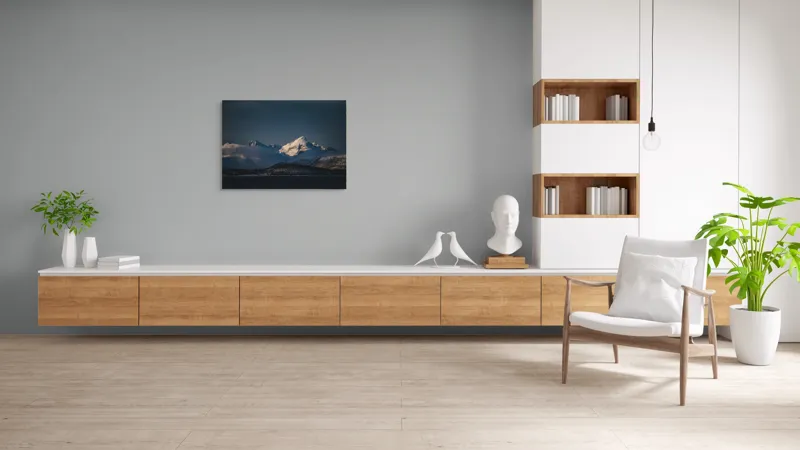 Tablou Canvas, "Lumina dimineții peste munții înzăpeziți", Munți, Zăpadă, Umbre, Cer, Peisaj, Înserare, Natură, Linii, Contrast, Frig, 100 x 70 cm – poza 6