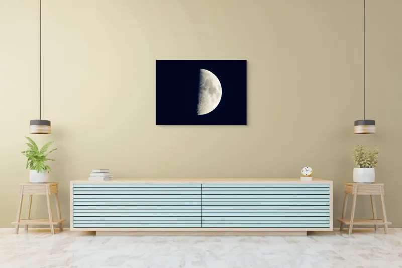 Tablou Canvas, "Lumina lunii la jumătate de drum", Lună, Noapte, Cratere, Semilună, Cer, Lumină, Mister, Frumusețe, Spațiu, 100 x 70 cm – poza 4