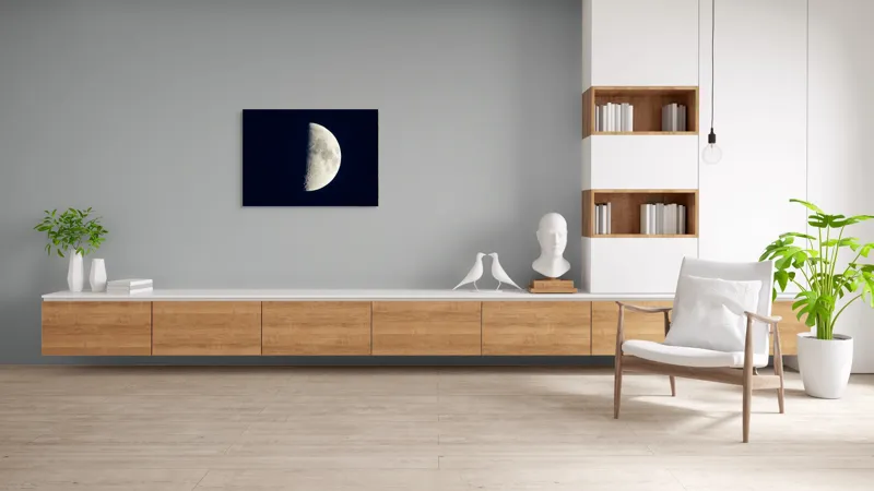 Tablou Canvas, "Lumina lunii la jumătate de drum", Lună, Noapte, Cratere, Semilună, Cer, Lumină, Mister, Frumusețe, Spațiu, 100 x 70 cm – poza 6