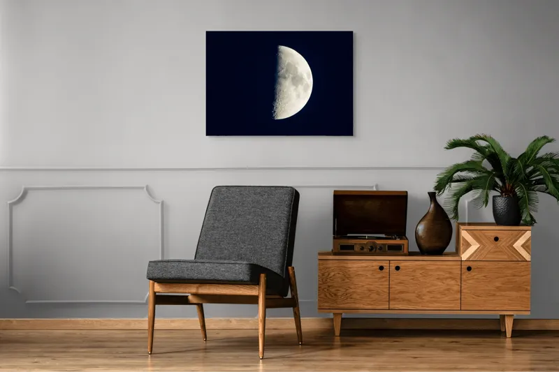 Tablou Canvas, "Lumina lunii la jumătate de drum", Lună, Noapte, Cratere, Semilună, Cer, Lumină, Mister, Frumusețe, Spațiu, 100 x 70 cm – poza 8
