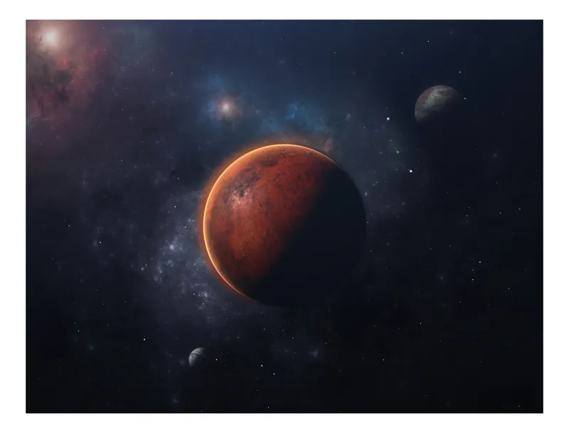 Tablou Canvas, "Planeta misterioasă în universul întunecat", Planeta, Spațiu, Galaxie, Mister, Lumină, Stele, Nebuloasă, Orbită, Univers, Întuneric, 39 x 26 cm