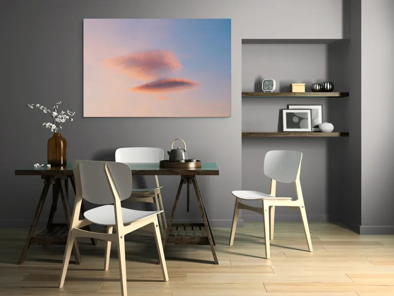 Tablou Canvas, "Nori plutiți pe cerul rozaliu", Nor, Cer, Apus, Senin, Calm, Delicat, Roz, Albastru, Eteric, Fragil, 150 x 100 cm – poza 5