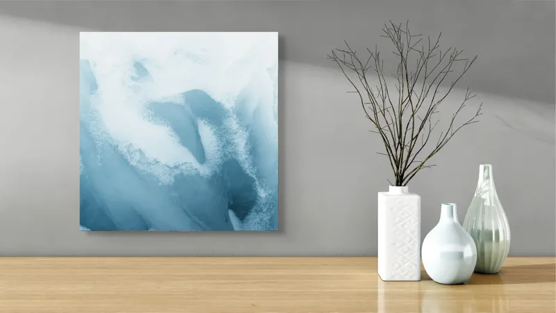 Tablou Canvas, "Vârtej de gheață și zăpadă", Gheață, Albastru, Textură, Rece, Cristal, Natură, Abstract, Frig, Iarnă, 50 x 50 cm – poza 3