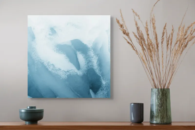 Tablou Canvas, "Vârtej de gheață și zăpadă", Gheață, Albastru, Textură, Rece, Cristal, Natură, Abstract, Frig, Iarnă, 50 x 50 cm – poza 4