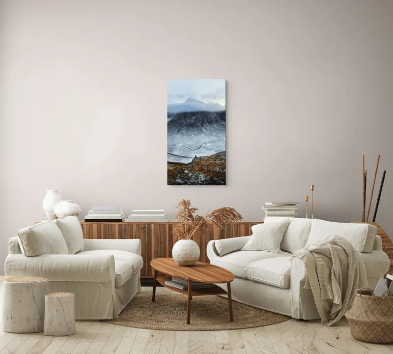 Tablou Canvas, "Călător prin munți învăluiți de nori", Nor, Munte, Solitudine, Peisaj, Liniște, Înălțime, Răceală, Pustiu, Călătorie, Mister, 50 x 90 cm – poza 7