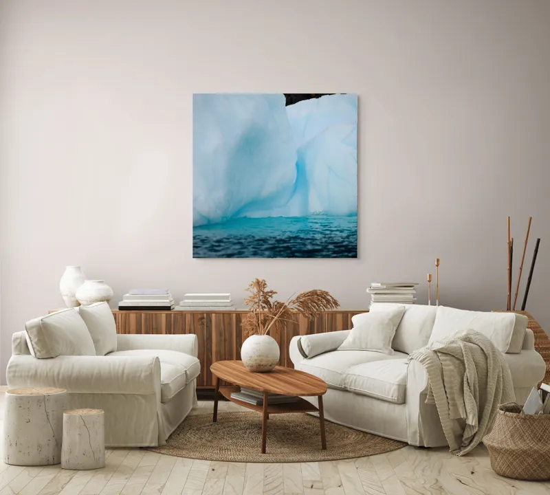 Tablou Canvas, "Gheață albastră în ape reci", Ghețar, Apă, Albastru, Liniște, Rece, Natură, Imensitate, Puritate, Claritate, Frig., 100 x 100 cm – poza 3