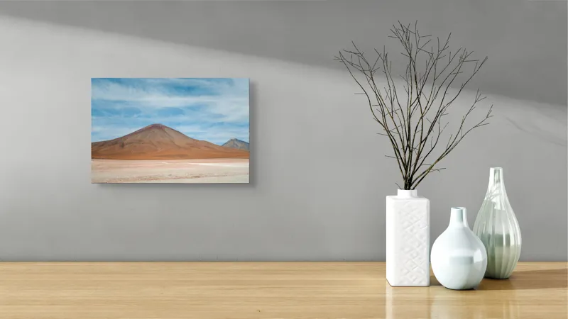 Tablou Canvas, "Culmile deșertice sub cer senin", Munte, Deșert, Nori, Cer, Peisaj, Liniște, Natură, Pustiu, Frumusețe, Minimalism, 39 x 26 cm – poza 8