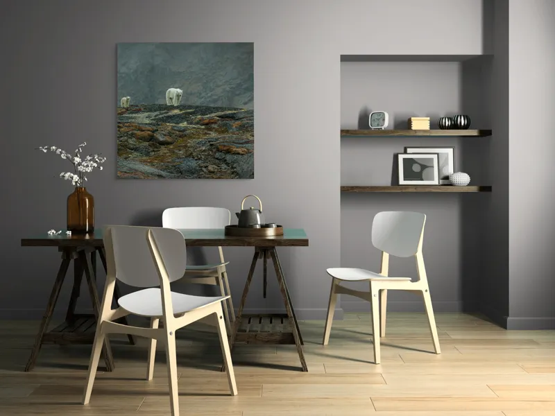 Tablou Canvas, "Urși polari pe stâncile reci", Mistreț, Polari, Stânci, Ceață, Rece, Singurătate, Pășire, Distanță, Natură., 100 x 100 cm – poza 6