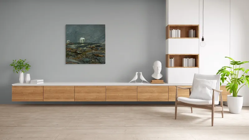 Tablou Canvas, "Urși polari pe stâncile reci", Mistreț, Polari, Stânci, Ceață, Rece, Singurătate, Pășire, Distanță, Natură., 100 x 100 cm – poza 8