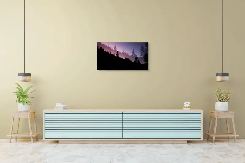Tablou Canvas, "Tainele înserării într-o pădure misteriosă", Apus, Siluetă, Pădure, Mister, Serenitate, Natură, Cer, Umbre, Liniște, Contemplare, 90 x 50 cm – poza 5