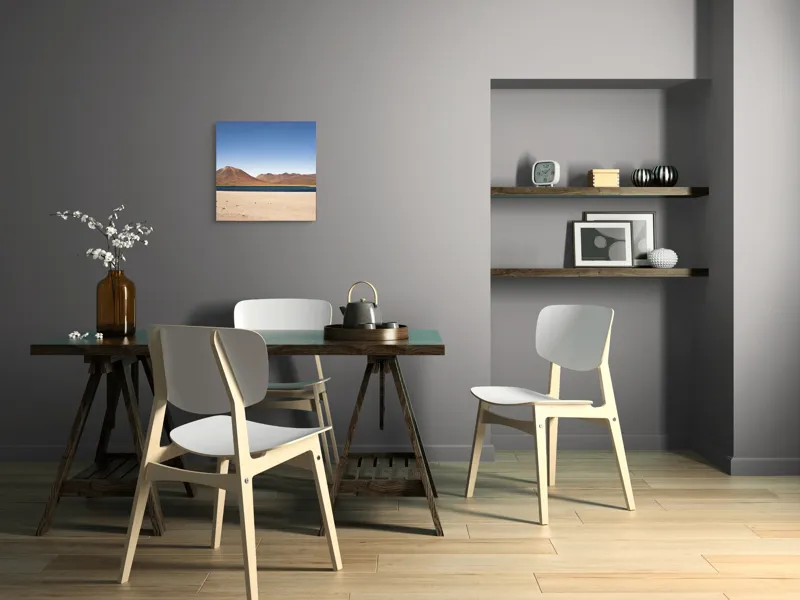 Tablou Canvas, "Lacul ascuns între munții deșertici", Deșert, Munte, Lagună, Cer, Peisaj, Sălbăticie, Serenity, Natură, Horizonte, Ariditate, 50 x 50 cm – poza 8