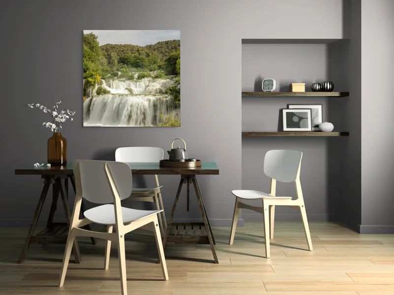 Tablou Canvas, "Cascada visurilor înverzite de vară", Cascadă, Apă, Pădure, Verdeață, Cer, Roci, Natură, Râuri, Frumusețe, Liniște, 100 x 100 cm – poza 6