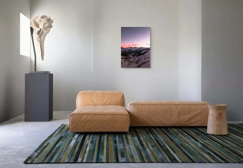 Tablou Canvas, "Apus lin peste munții înzăpeziți", Cer, Munți, Zăpadă, Apus, Norii, Peisaj, Calm, Răsărit, Frig, Frumusețe, 50 x 70 cm – poza 7