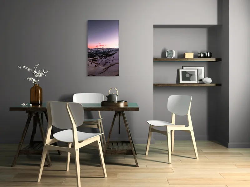 Tablou Canvas, "Apus lin peste munții înzăpeziți", Cer, Munți, Zăpadă, Apus, Norii, Peisaj, Calm, Răsărit, Frig, Frumusețe, 50 x 90 cm – poza 4