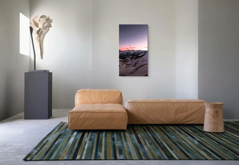 Tablou Canvas, "Apus lin peste munții înzăpeziți", Cer, Munți, Zăpadă, Apus, Norii, Peisaj, Calm, Răsărit, Frig, Frumusețe, 50 x 90 cm – poza 5