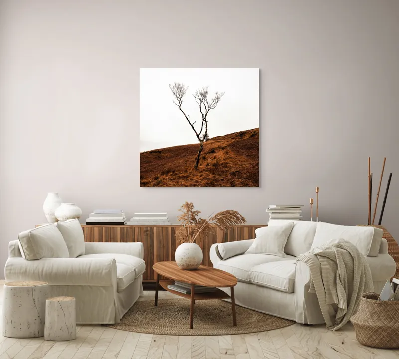 Tablou Canvas, "Arborele solitar pe deal toamna", Copac, Peisaj, Singurătate, Cer, Toamnă, Deal, Natură, Contrast, Melancolie, Siluetă, 100 x 100 cm – poza 3
