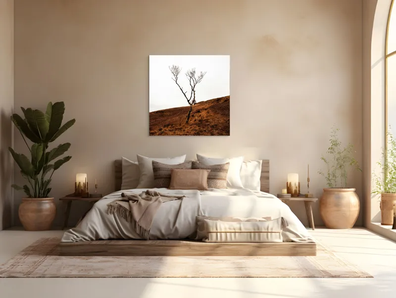 Tablou Canvas, "Arborele solitar pe deal toamna", Copac, Peisaj, Singurătate, Cer, Toamnă, Deal, Natură, Contrast, Melancolie, Siluetă, 100 x 100 cm – poza 4