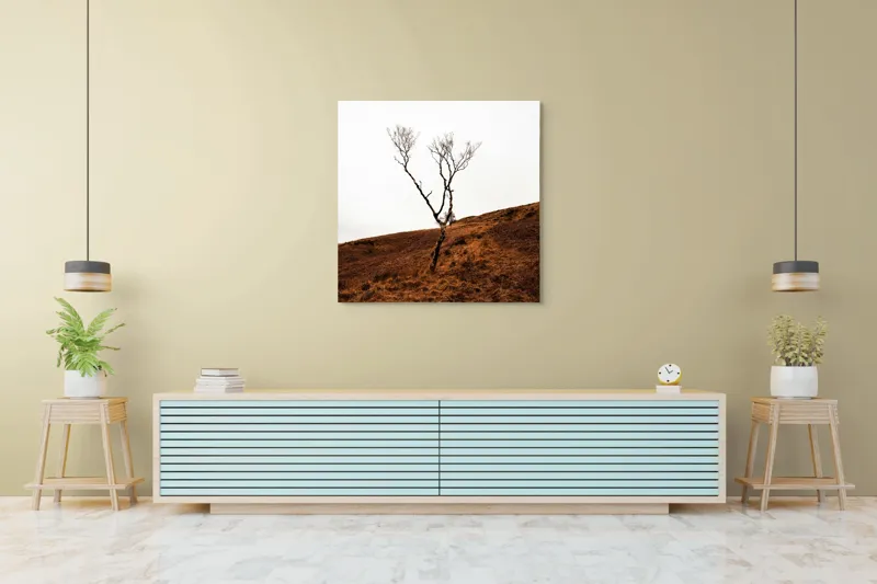 Tablou Canvas, "Arborele solitar pe deal toamna", Copac, Peisaj, Singurătate, Cer, Toamnă, Deal, Natură, Contrast, Melancolie, Siluetă, 100 x 100 cm – poza 5
