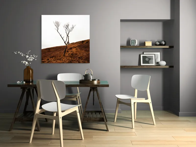 Tablou Canvas, "Arborele solitar pe deal toamna", Copac, Peisaj, Singurătate, Cer, Toamnă, Deal, Natură, Contrast, Melancolie, Siluetă, 100 x 100 cm – poza 6