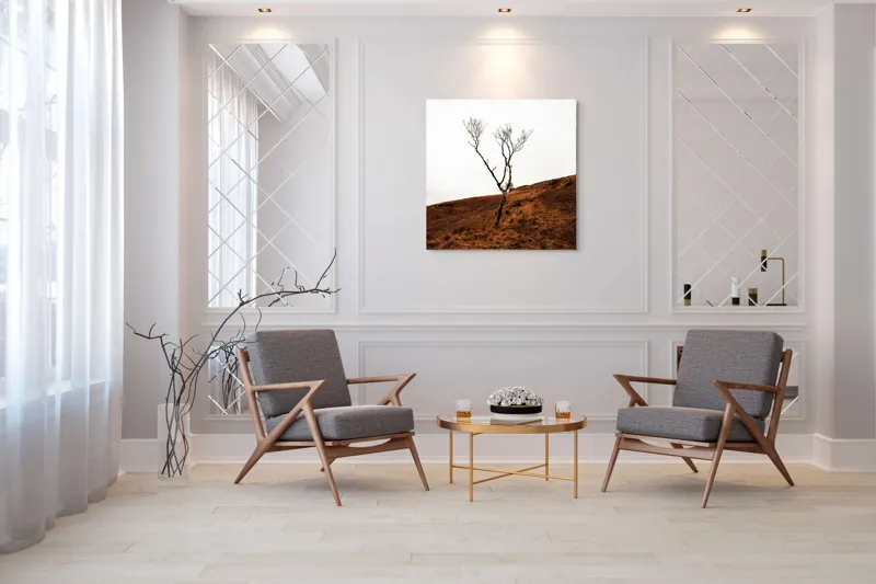 Tablou Canvas, "Arborele solitar pe deal toamna", Copac, Peisaj, Singurătate, Cer, Toamnă, Deal, Natură, Contrast, Melancolie, Siluetă, 100 x 100 cm – poza 7