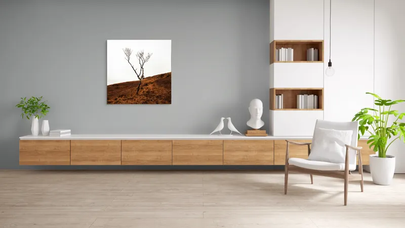 Tablou Canvas, "Arborele solitar pe deal toamna", Copac, Peisaj, Singurătate, Cer, Toamnă, Deal, Natură, Contrast, Melancolie, Siluetă, 100 x 100 cm – poza 8