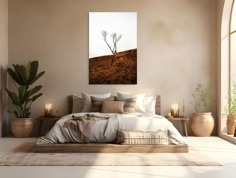 Tablou Canvas, "Arborele solitar pe deal toamna", Copac, Peisaj, Singurătate, Cer, Toamnă, Deal, Natură, Contrast, Melancolie, Siluetă, 100 x 150 cm – poza 3