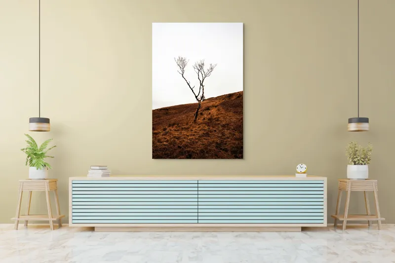Tablou Canvas, "Arborele solitar pe deal toamna", Copac, Peisaj, Singurătate, Cer, Toamnă, Deal, Natură, Contrast, Melancolie, Siluetă, 100 x 150 cm – poza 4