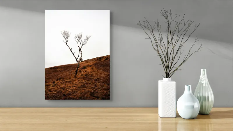 Tablou Canvas, "Arborele solitar pe deal toamna", Copac, Peisaj, Singurătate, Cer, Toamnă, Deal, Natură, Contrast, Melancolie, Siluetă, 39 x 54 cm – poza 4